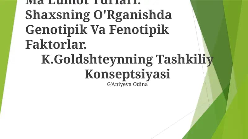 Shaxsning O'Rganishdagi Ma'Lumot Turlari