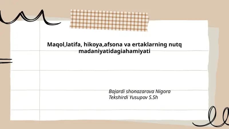 Maqol, latifa, hikoya, afsona va ertaklarning nutq madaniyatidagi ahamiyati