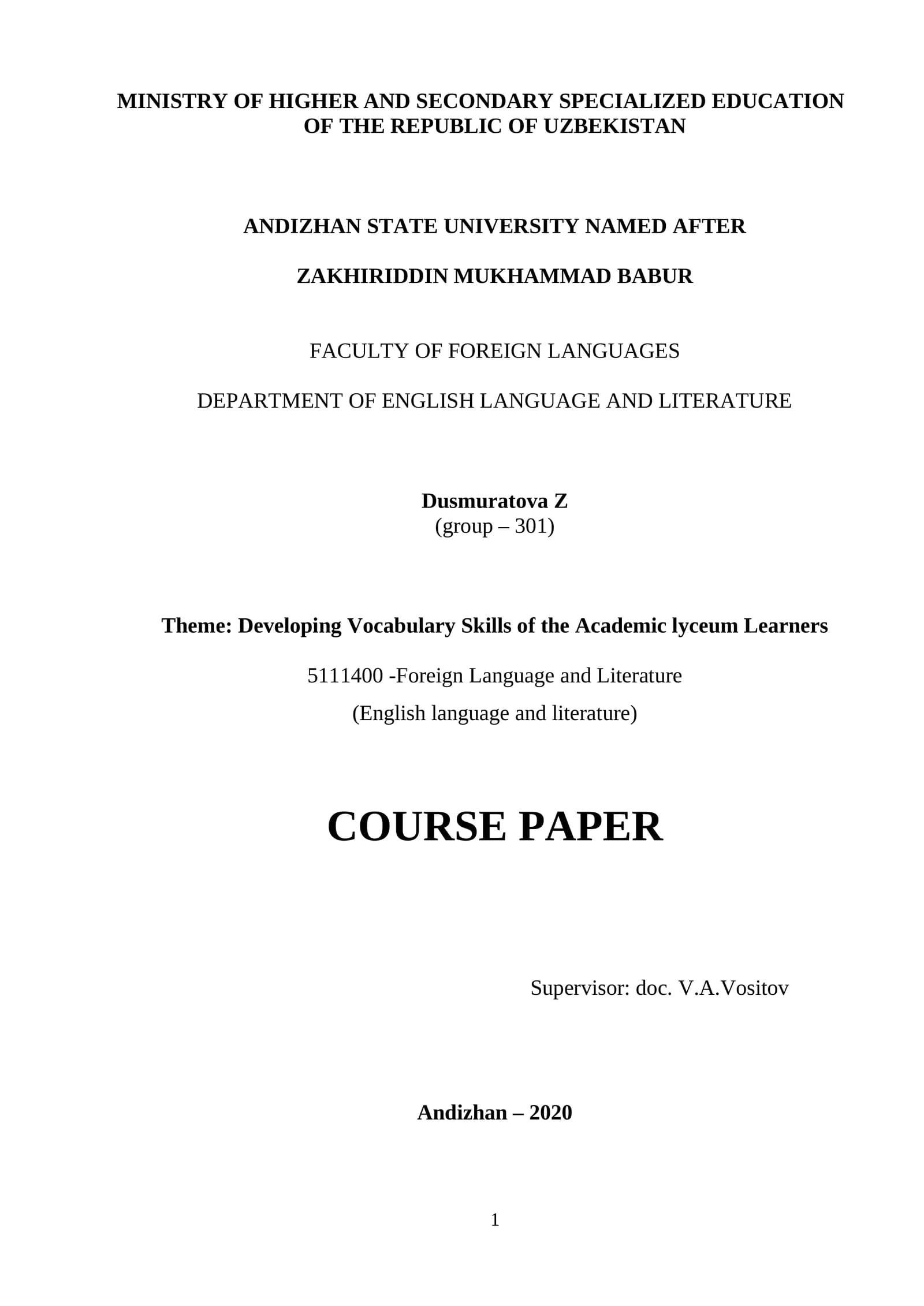 Developing Vocabulary Skills of the Academic lyceum Learners