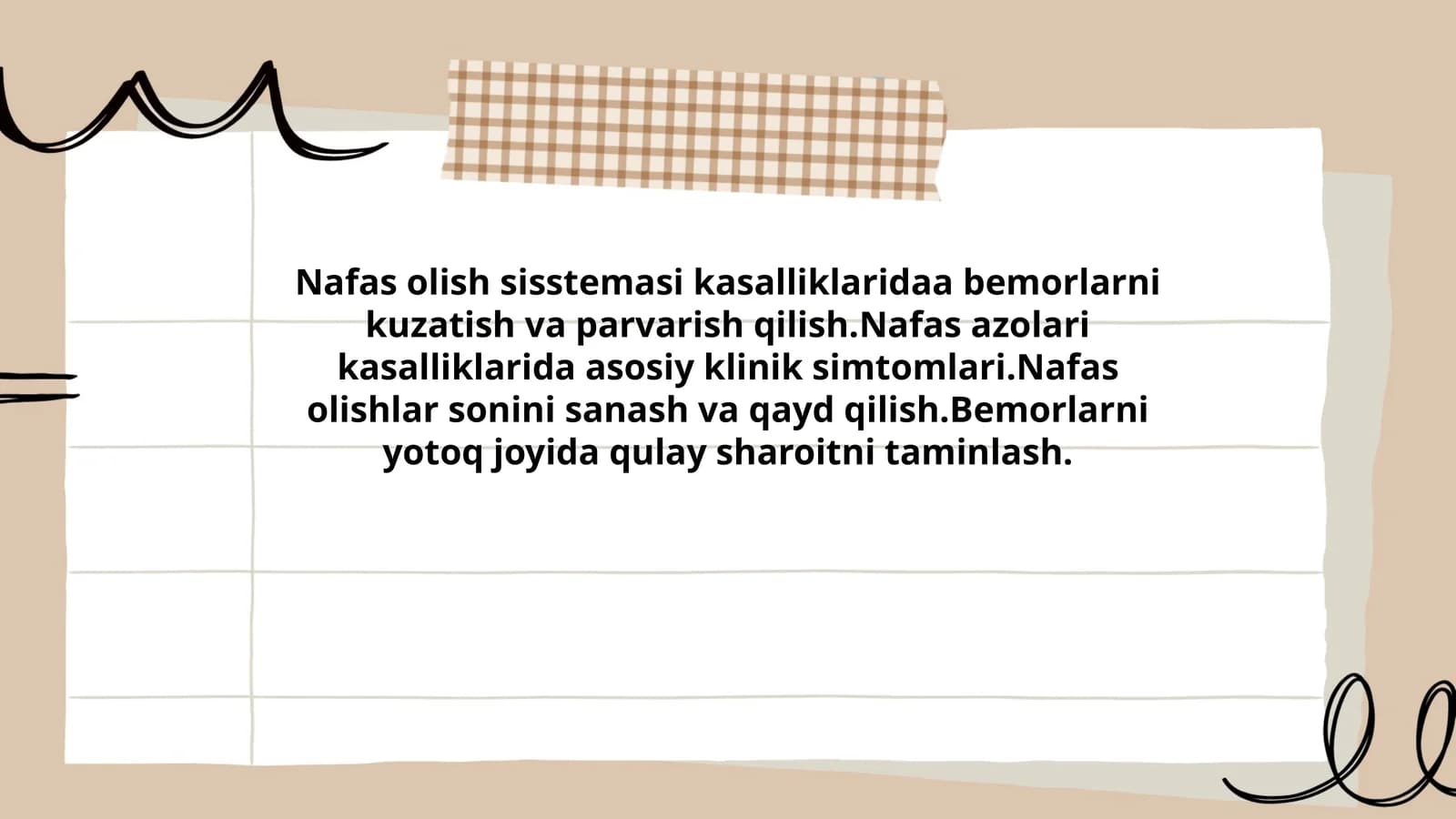 Nafas olish sisstemasi kasalliklarida bemorlarni kuzatish va parvarish qilish