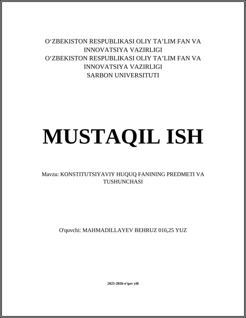 Konstitutsiyaviy huquq fanining predmeti va tushunchasi