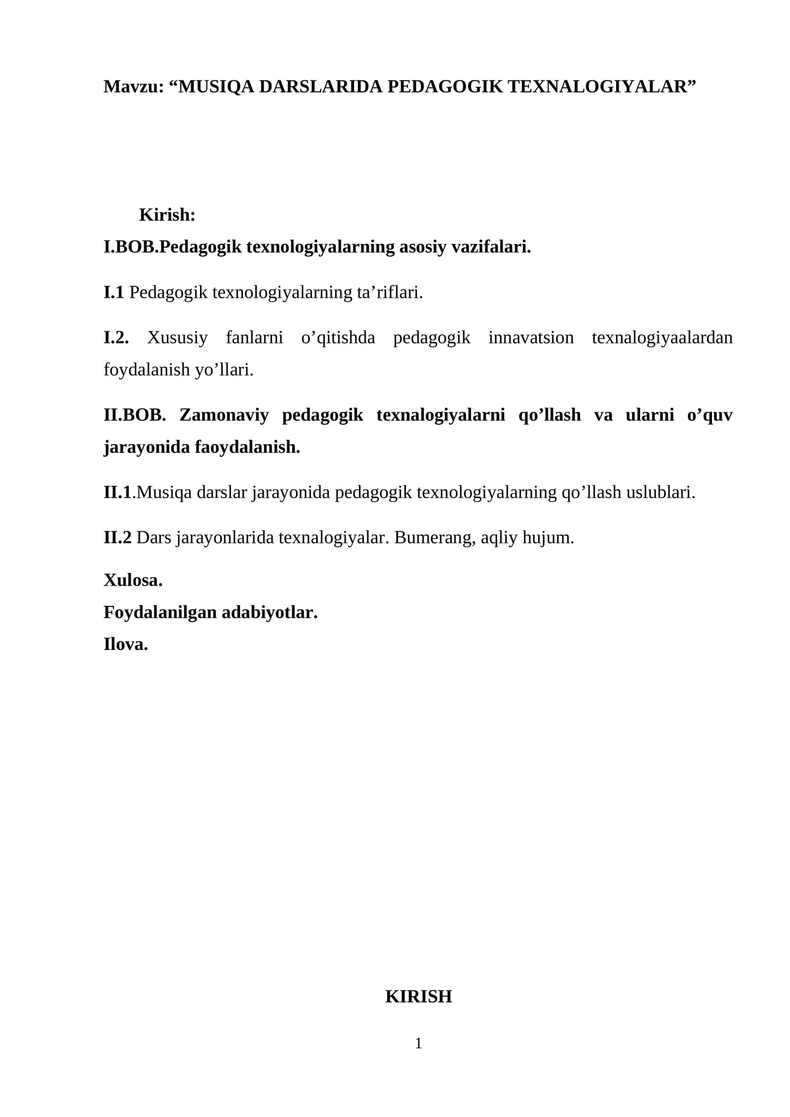 MUSIQA DARSLARIDA PEDAGOGIK TEXNALOGIYALAR