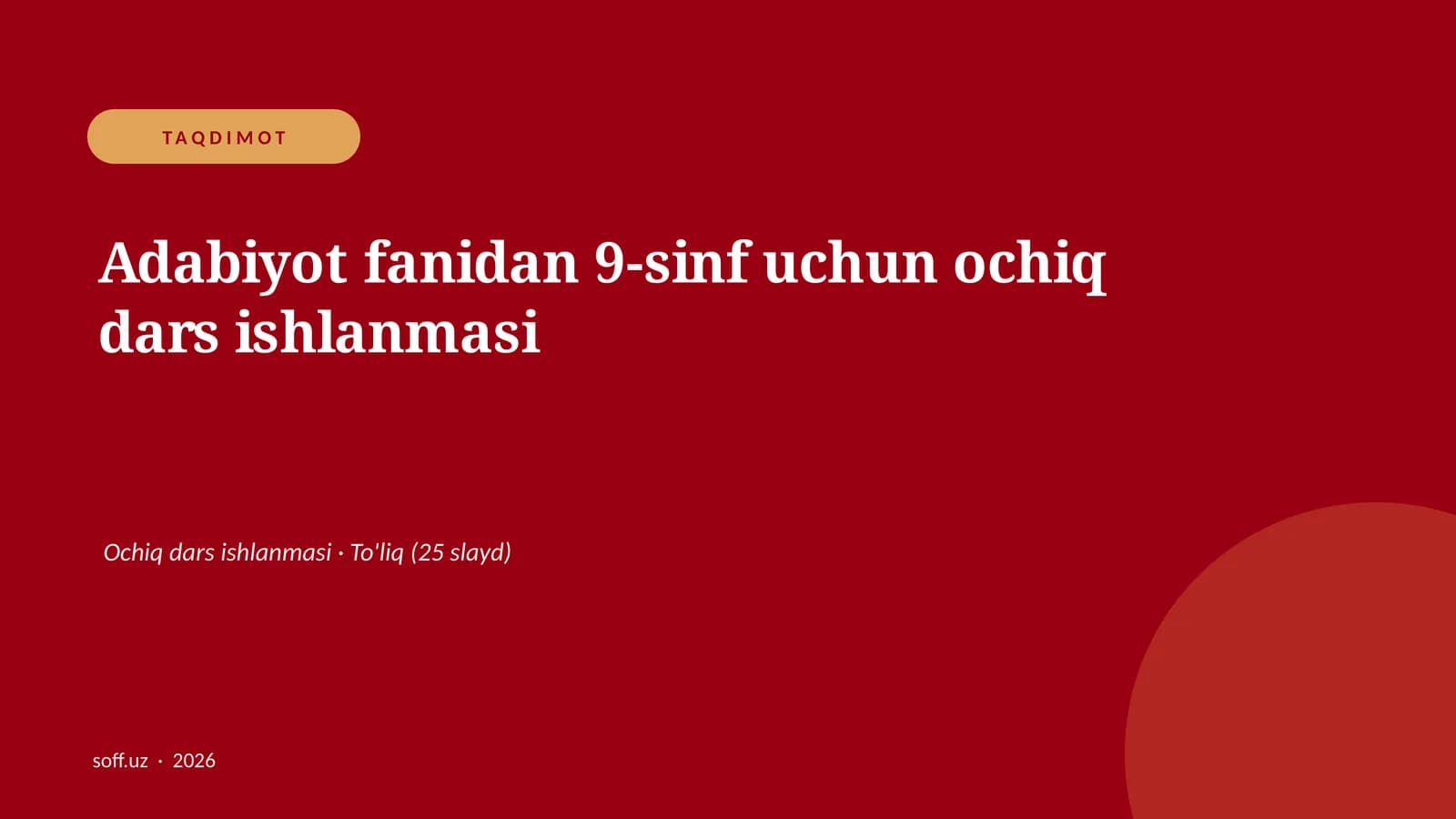 Adabiyot fanidan 9-sinf uchun ochiq dars ishlanmasi