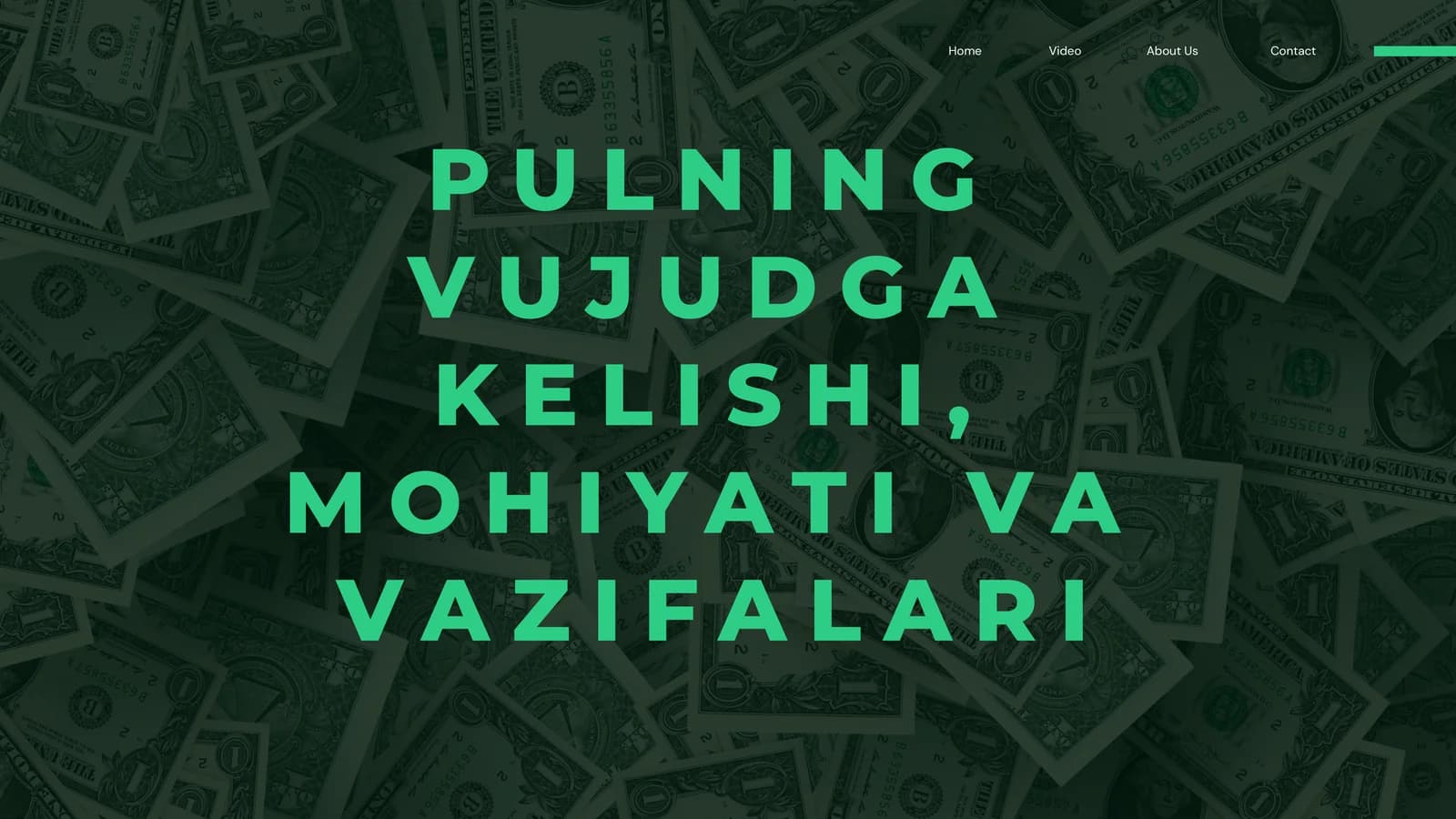 Pulning Vujudga Kelishi, Mohiyati Va Vazifalari