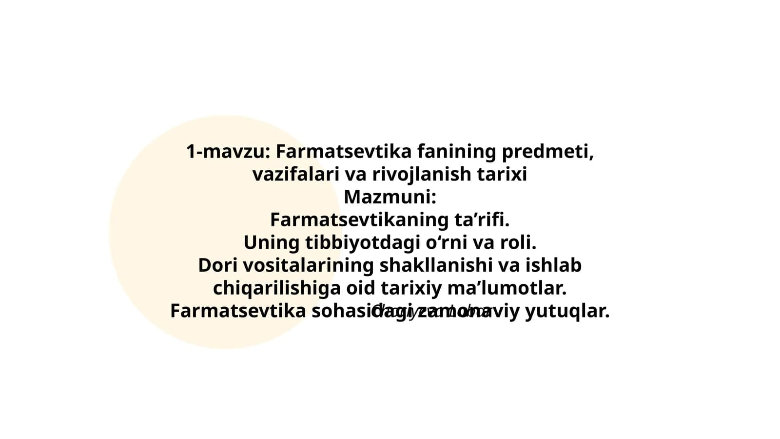 Farmatsevtika fanining predmeti, vazifalari va rivojlanish tarixi