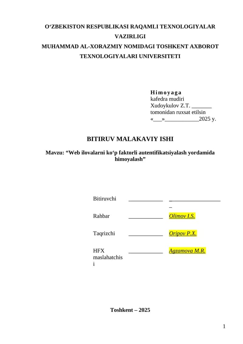 Web ilovalarni ko‘p faktorli autentifikatsiyalash yordamida himoyalash