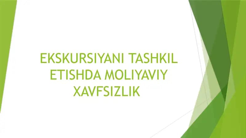 EKSKURSIYANI TASHKIL ETISHDA MOLIYAVIY XAVFSIZLIK