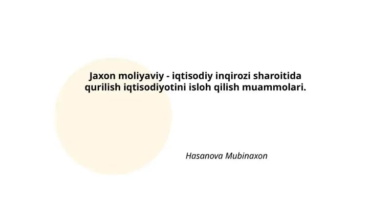 Jaxon moliyaviy - iqtisodiy inqirozi sharoitida qurilish iqtisodiyotini isloh qilish muammolari