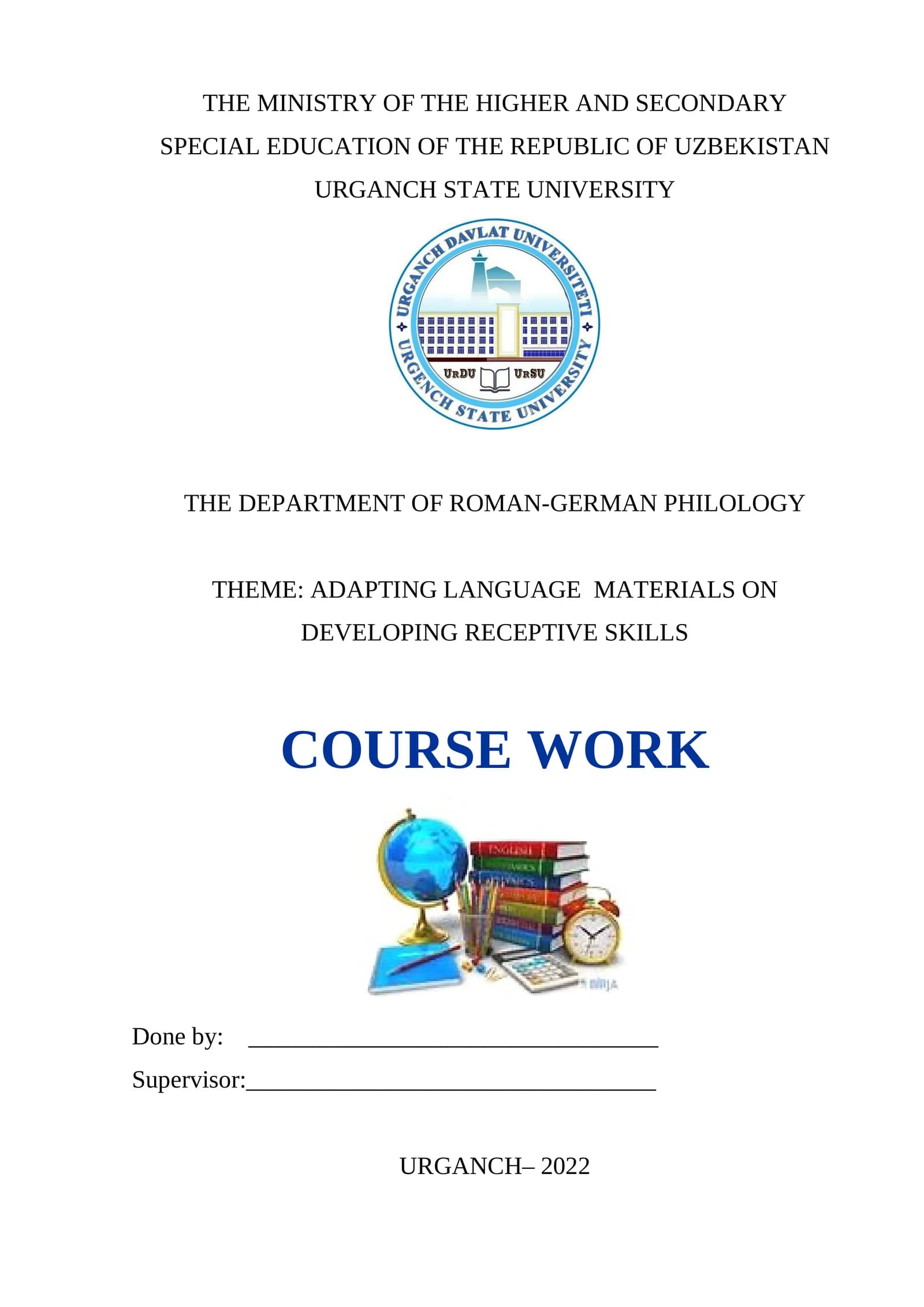 Course work on Adapting Language Materials on Developing Receptive Skills