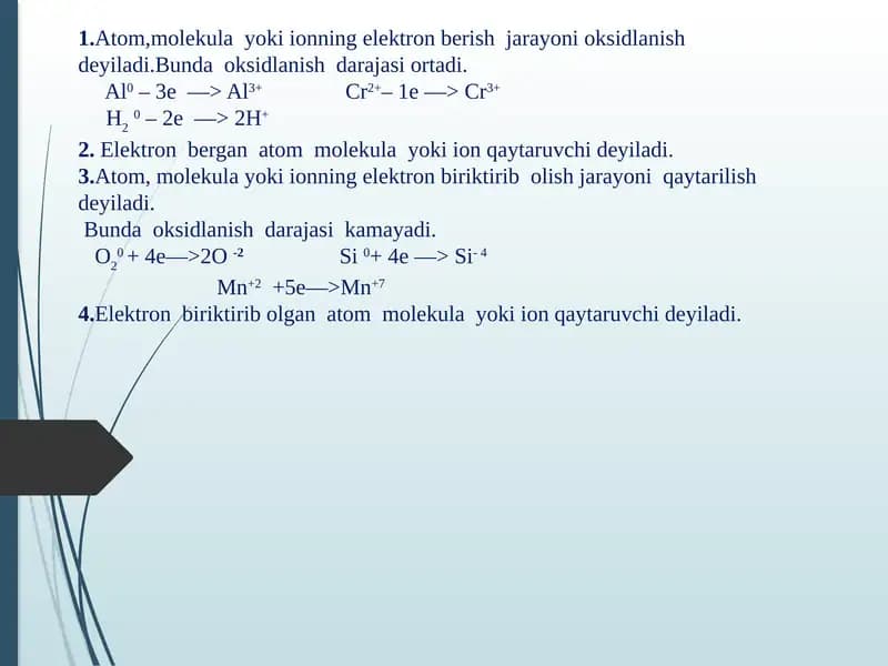Oxidlanish va Qayta solish