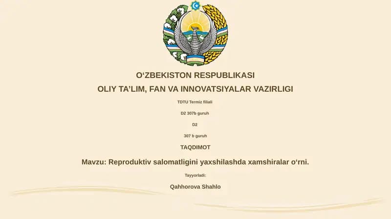 Reproduktiv Salomatlikni Yaxshilashda Hamshiralar O‘rni