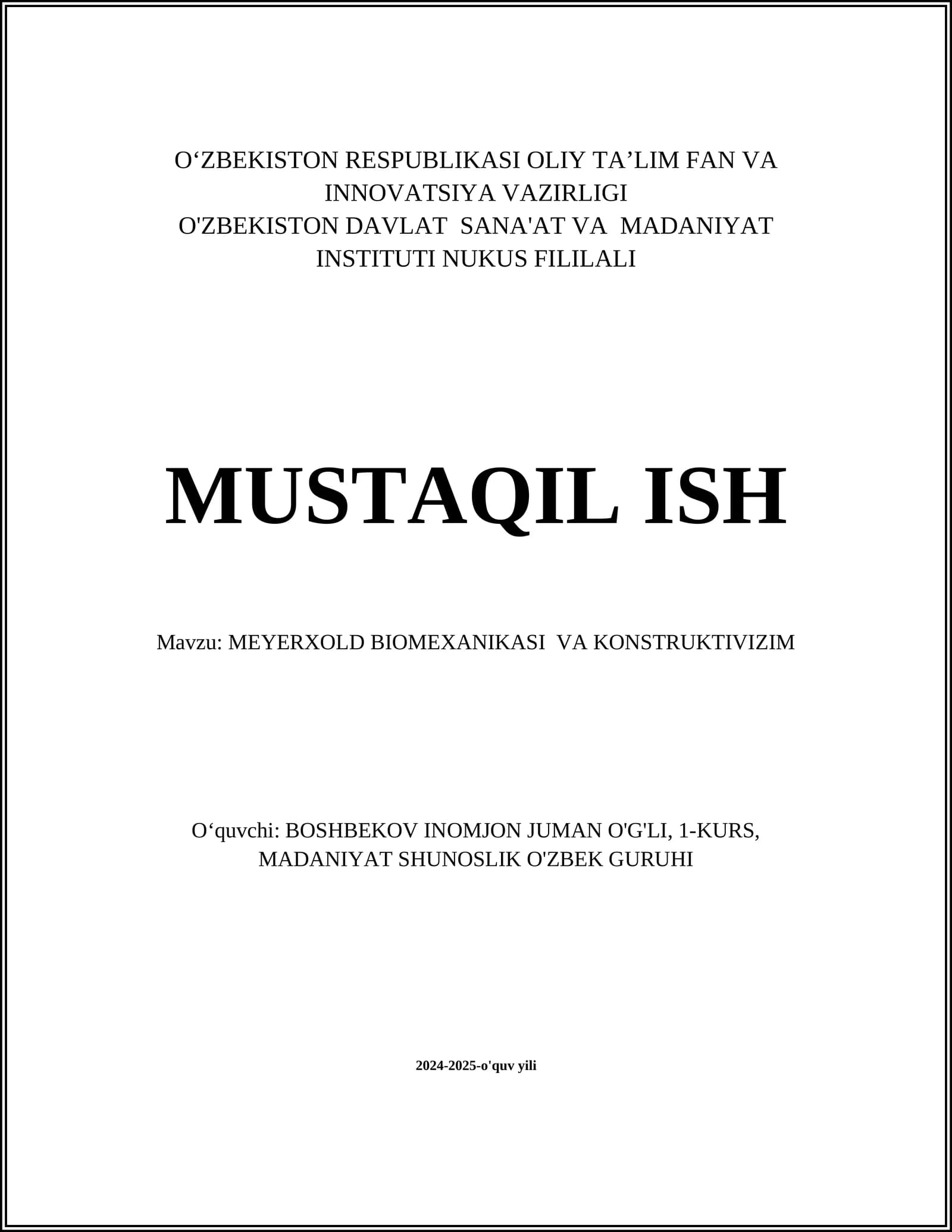 MEYERXOLD BIOMEXANIKASI VA KONSTRUKTIVIZIM