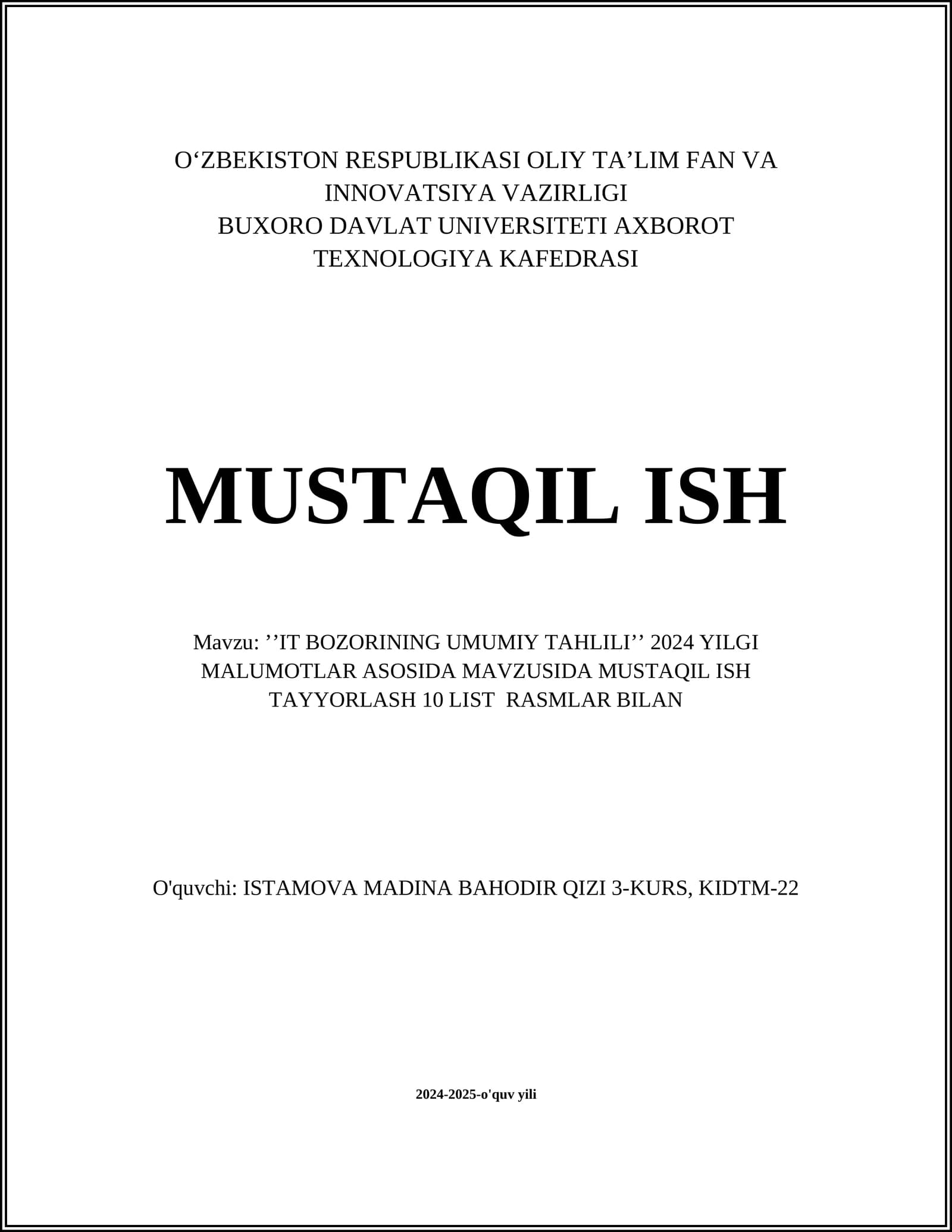 IT BOZORINING UMUMIY TAHLILI
