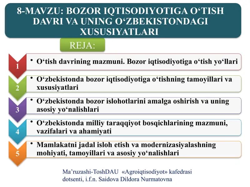 BOZOR IQTISODIYOTIGA O‘TISH DAVRI VA UNING O‘ZBEKISTONDAGI XUSUSIYATLARI