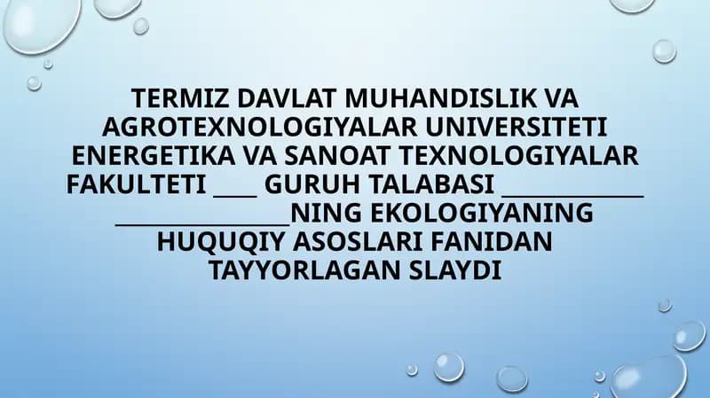 Atmosfera havosini ekologik-huquqiy muhofaza qilish