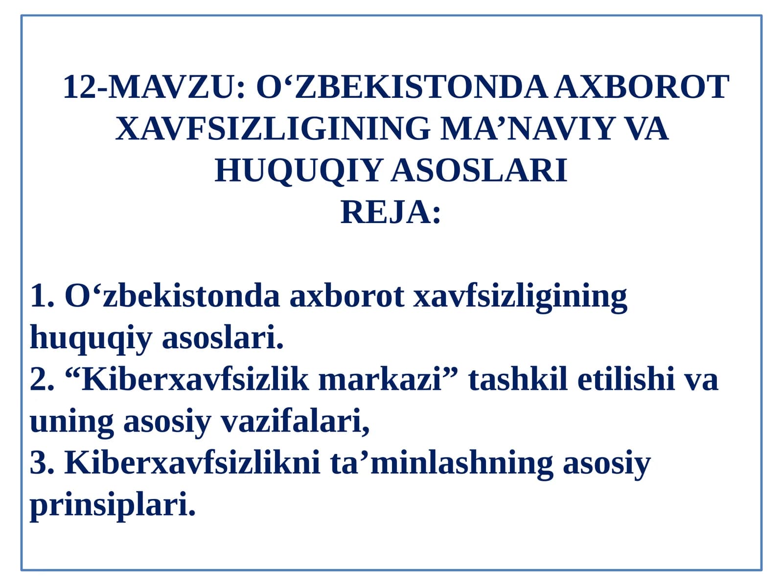 O‘ZBEKISTONDA AXBOROT XAVFSIZLIGINING MA’NAVIY VA HUQUQIY ASOSLARI