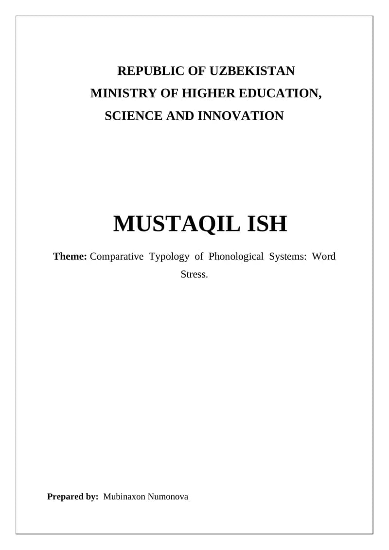Comparative Typology of Phonological Systems: Word Stress