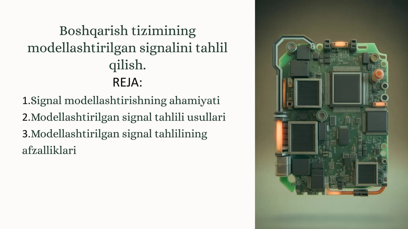 Boshqarish tizimining modellashtirilgan signalini tahlil qilish