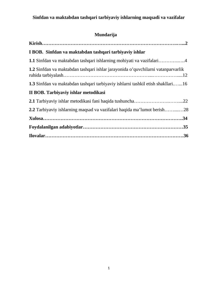 Sinfdan va maktabdan tashqari tarbiyaviy ishlarning maqsadi va vazifalar