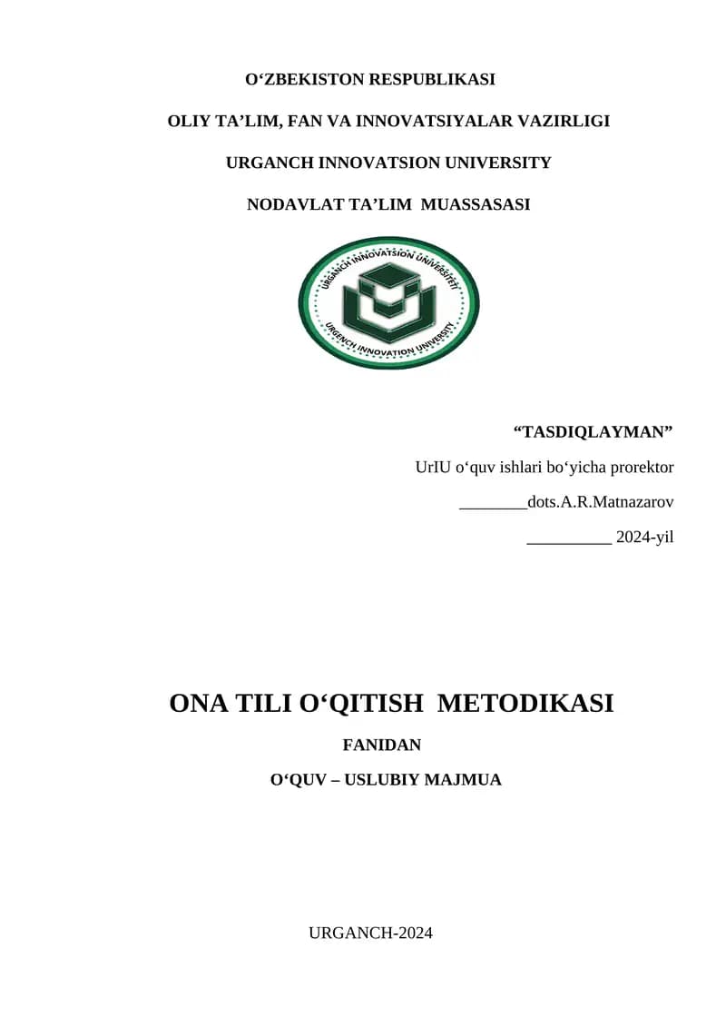 ONA TILI O‘QITISH METODIKASI