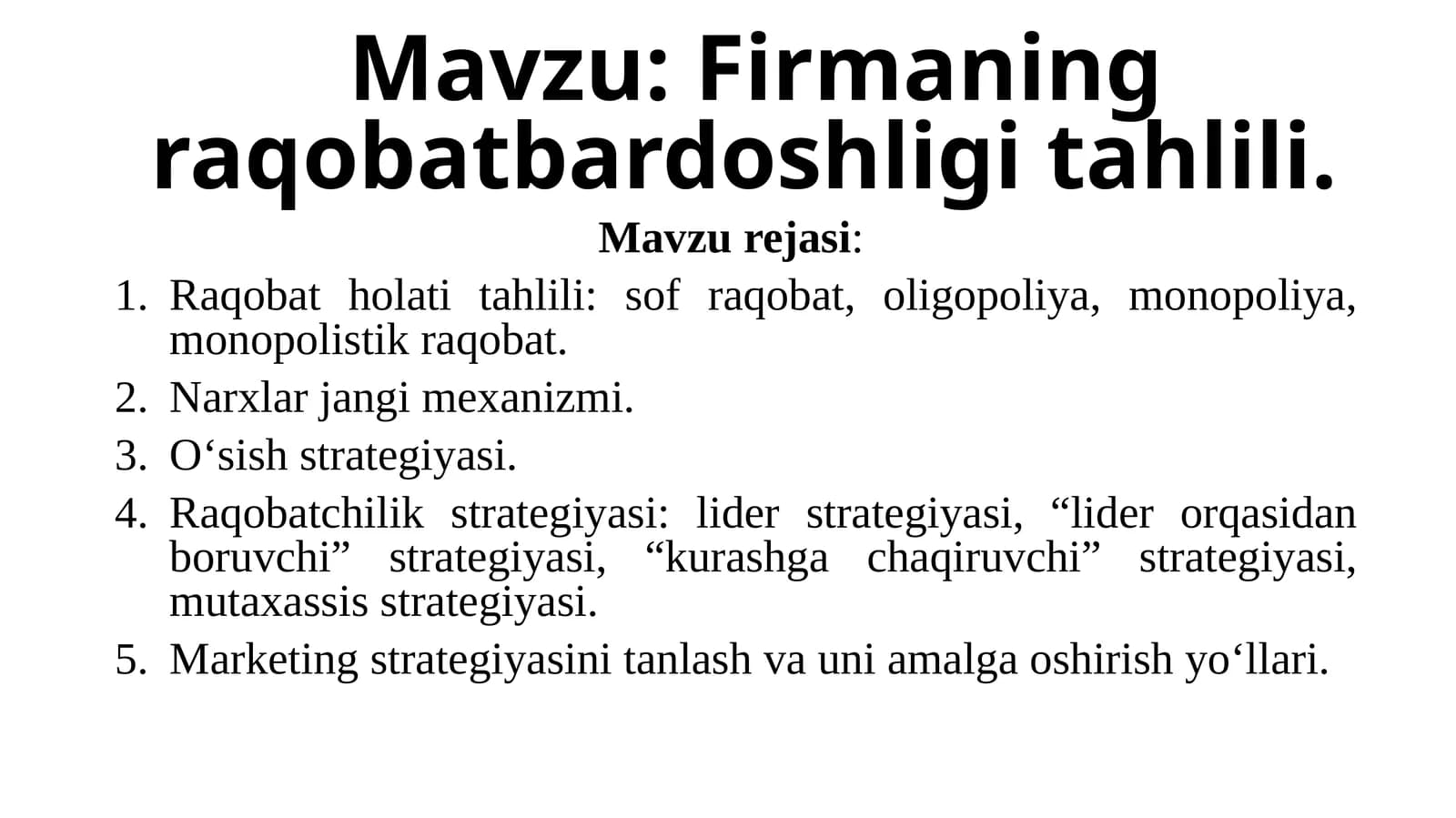 Raqobatning raqobatbardoshligi tahlili