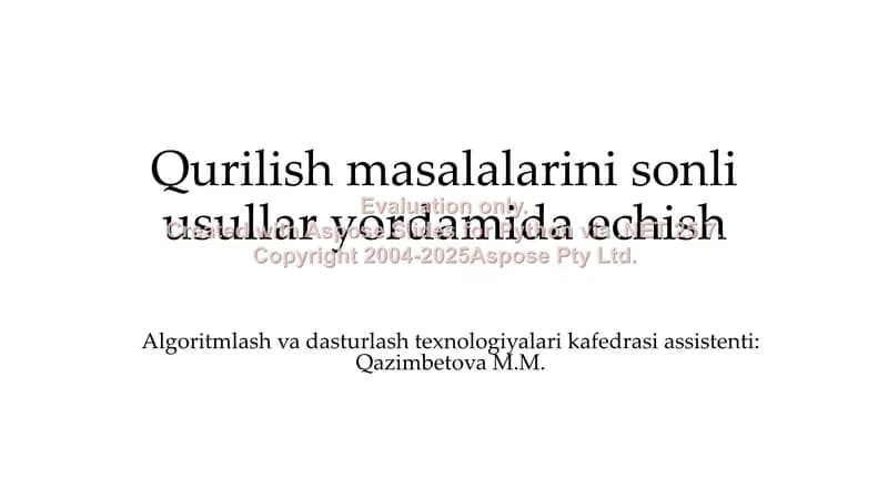 Qurilish mаsаlаlаrini sоnli usullаr yordаmidа еchish