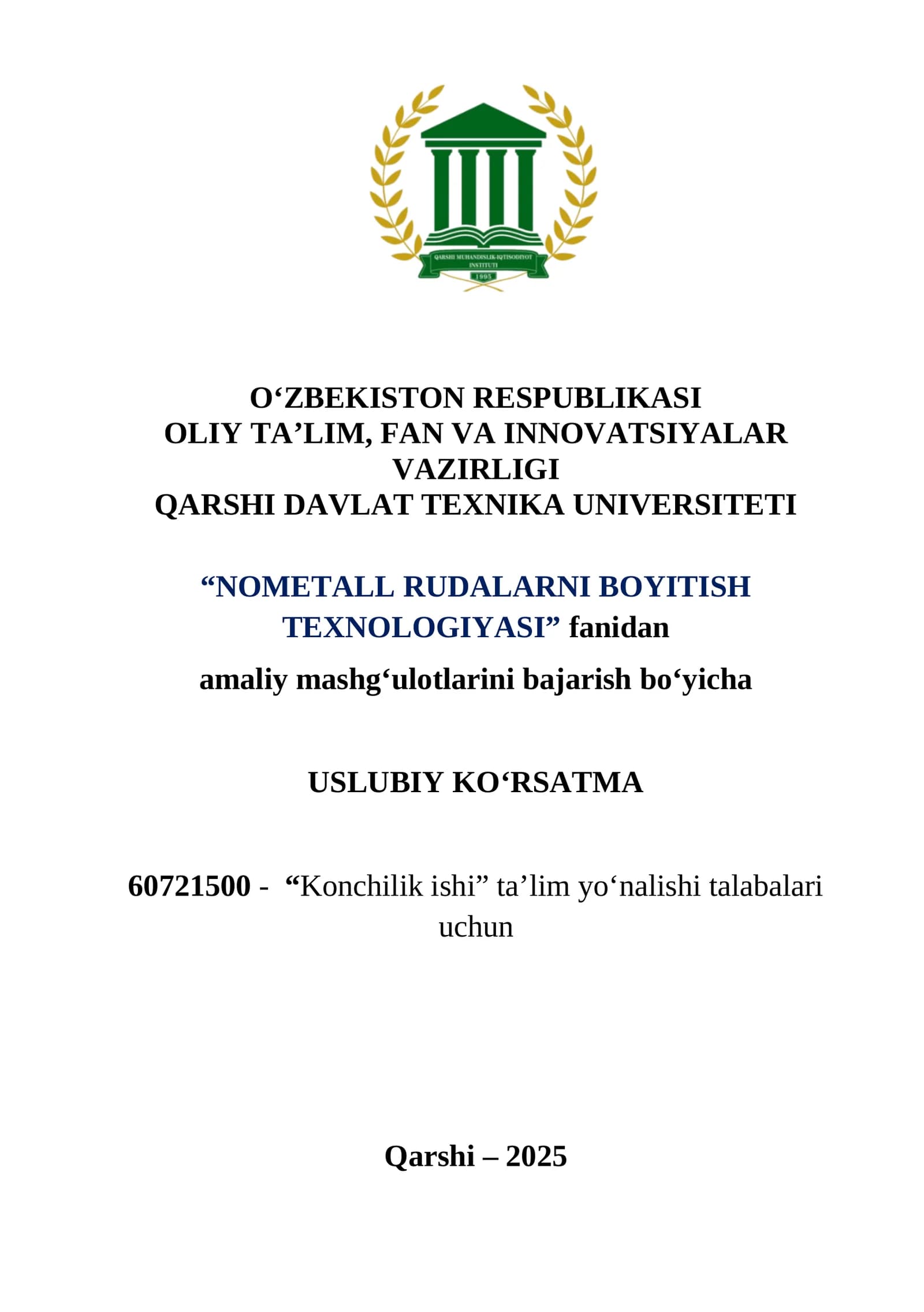 Amaliy mashg'ulotlar - "Nometall rudalarni boyitish texnologiyasi"