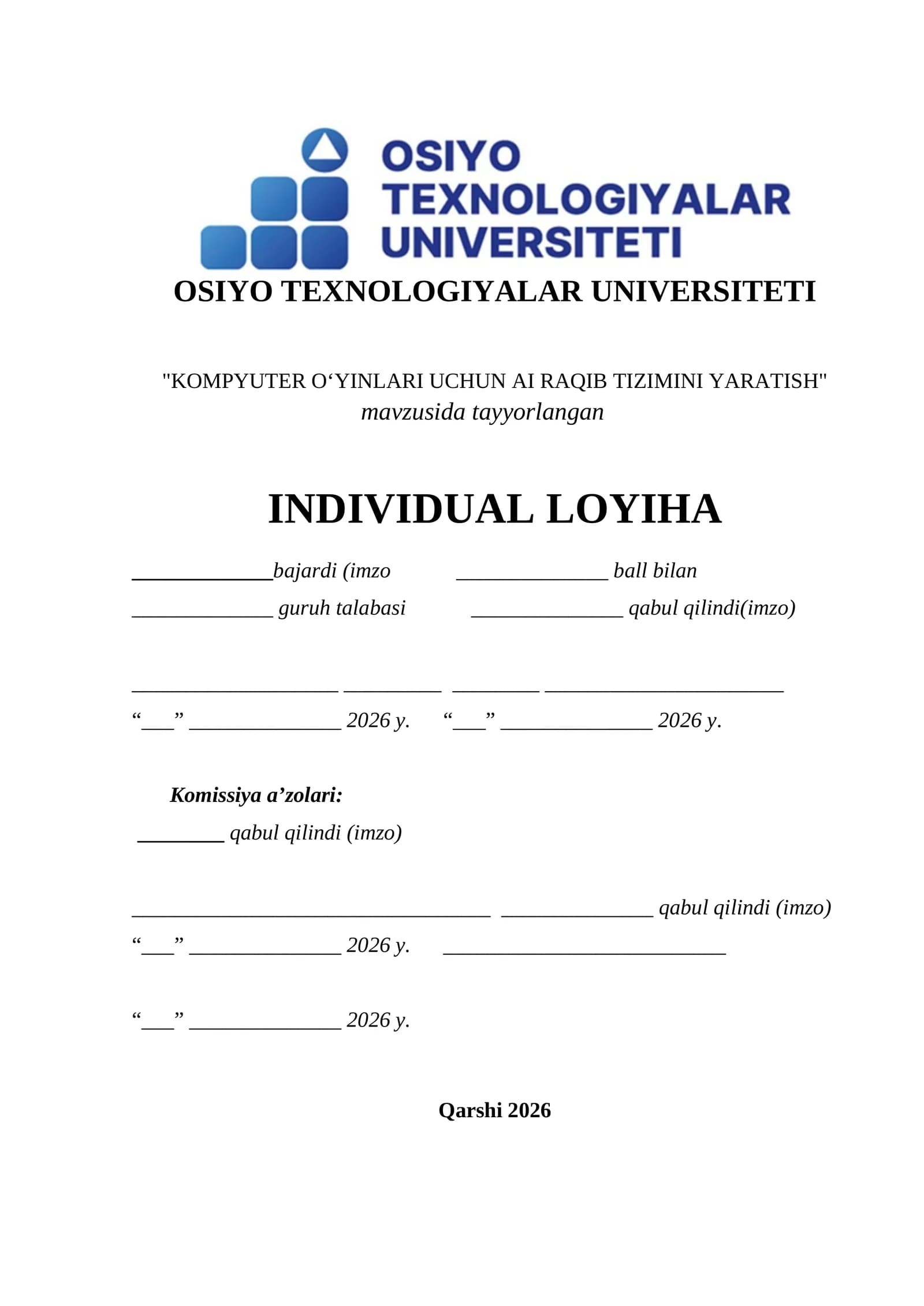 Kompyuter oʻyinlari uchun AI raqib tizimini yaratish