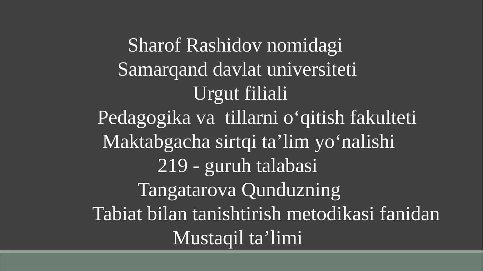 Tabiat bilan tanishtirish metodikasi fanidan Mustaqil ta'limi