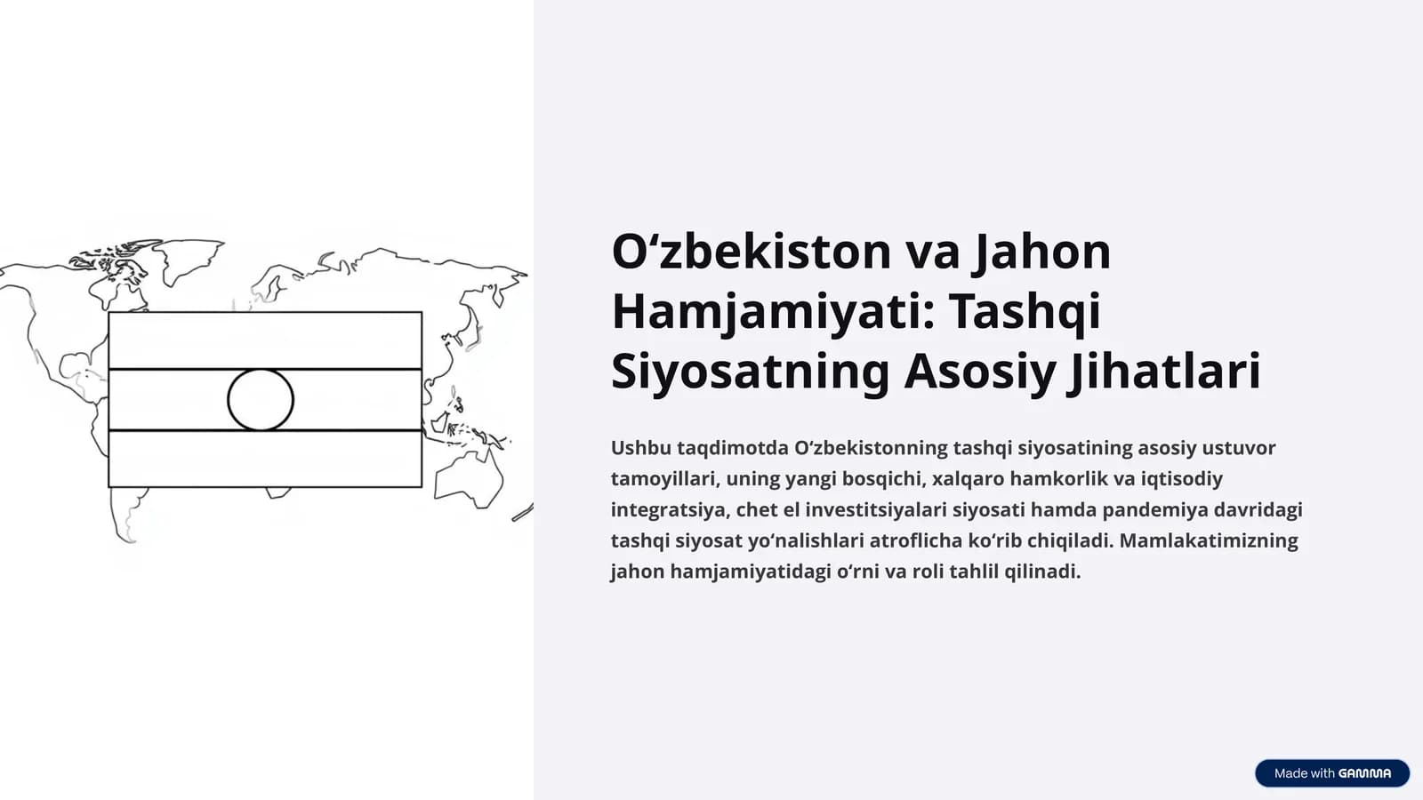 O‘zbekiston va Jahon Hamjamiyati: Tashqi Siyosatning Asosiy Jihatlari