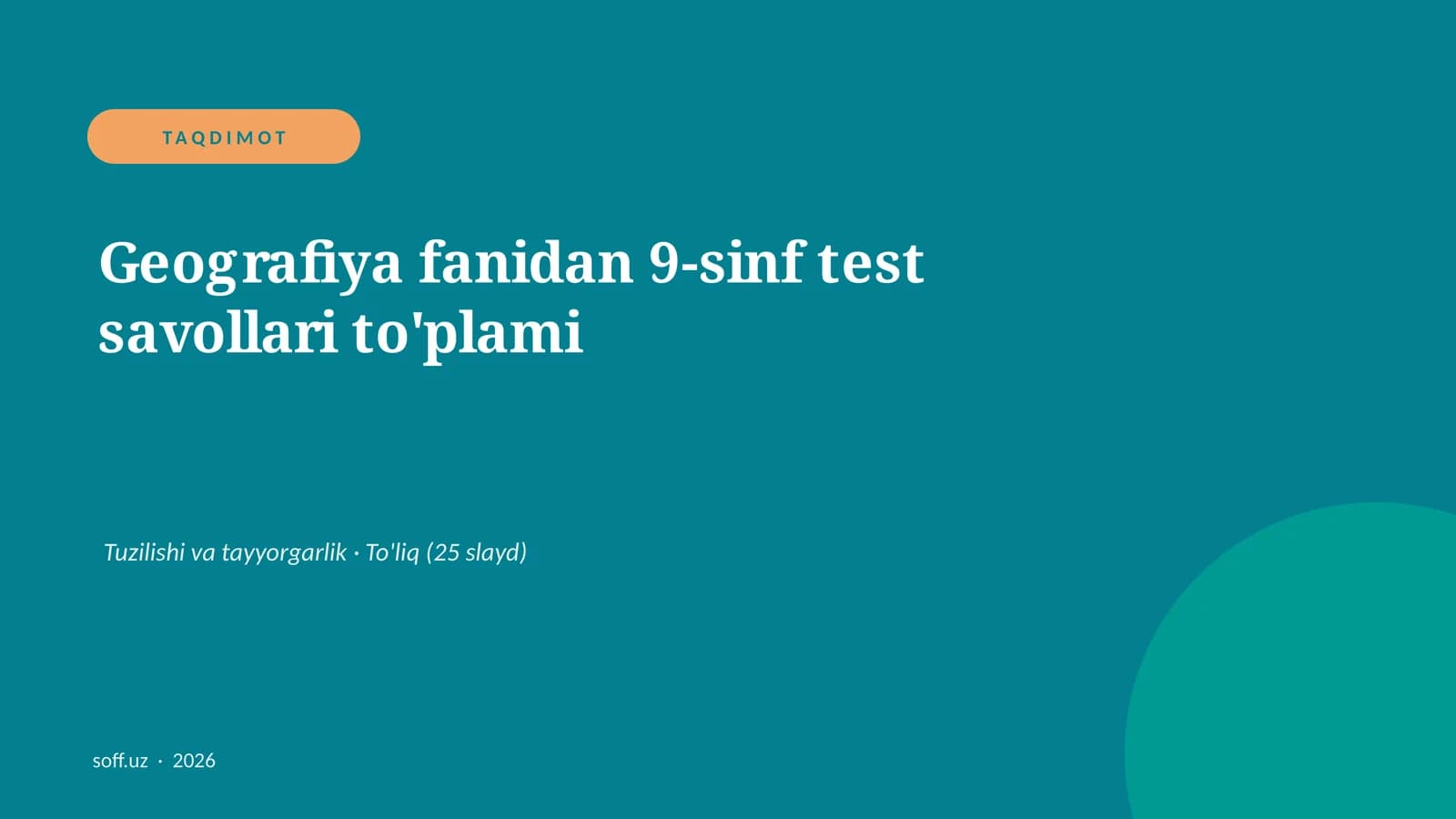 Geografiya fanidan 9-sinf test savollari to'plami