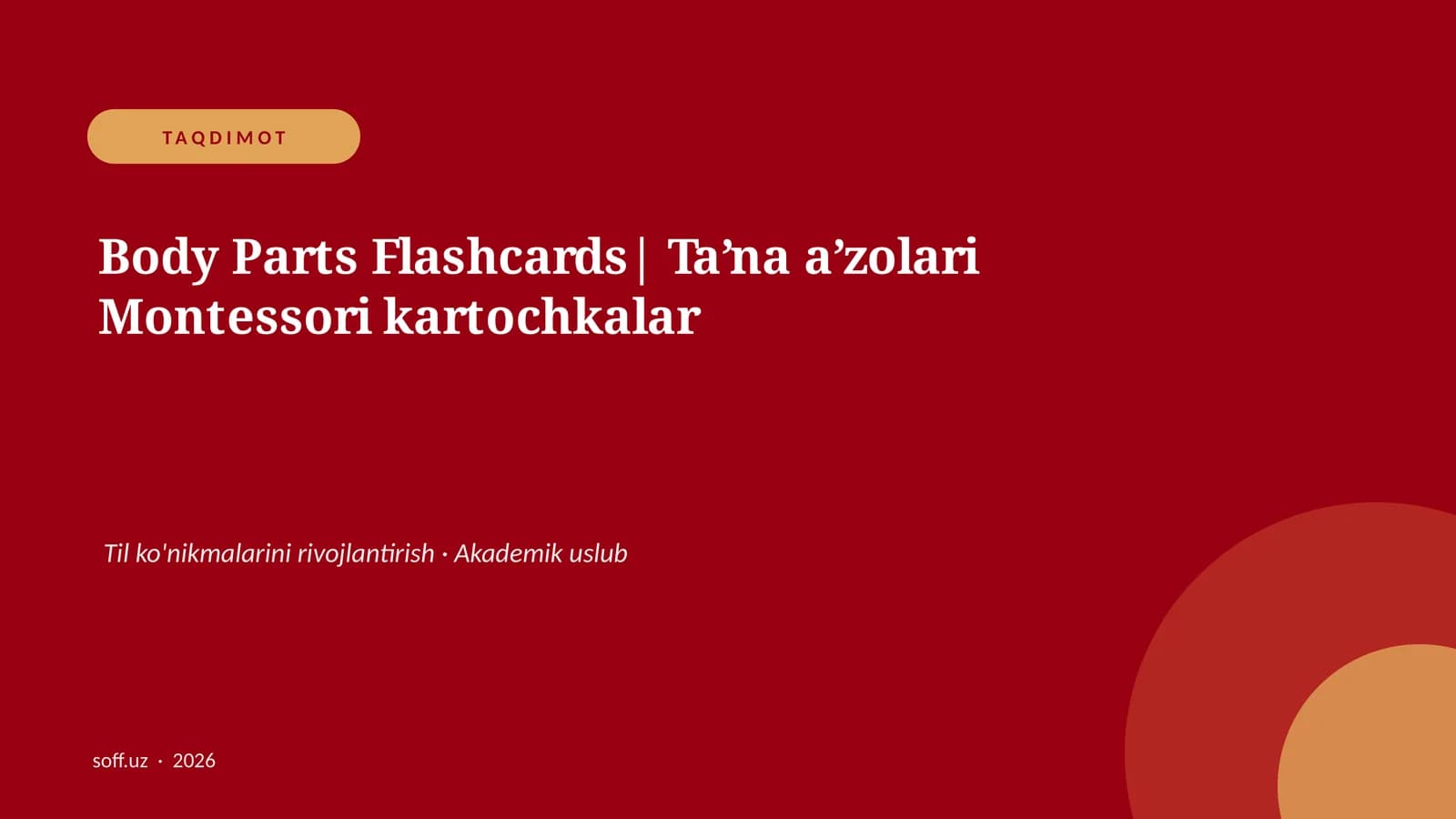 Body Parts Flashcards| Ta’na a’zolari Montessori kartochkalar