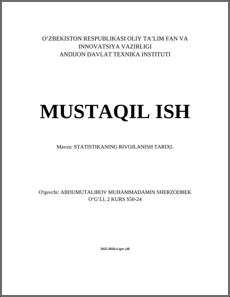 STATISTIKANING RIVOJLANISH TARIXI