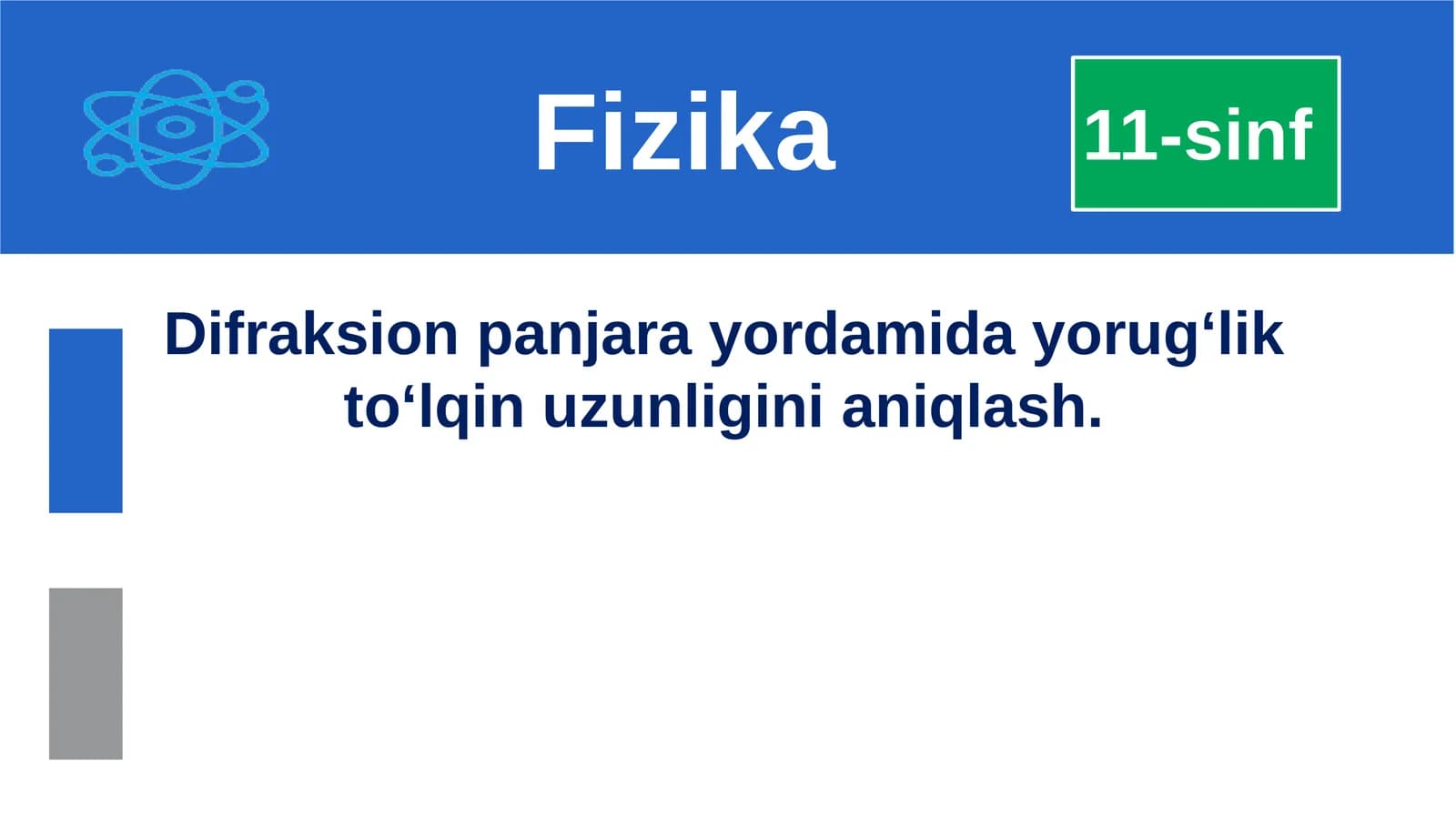 Difraksiya panjara yordamida yorug'lik to'qlik nuzunligini aniqlash