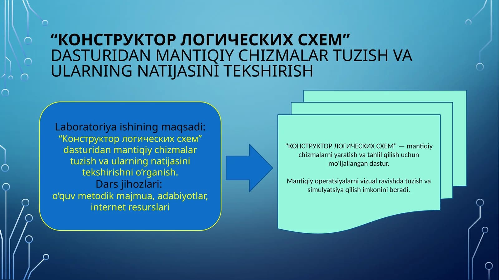 DASTURIDAN MANTIQIY CHIZMALAR TUZISH VA ULARNING NATIJASINI TEKSHIRISH