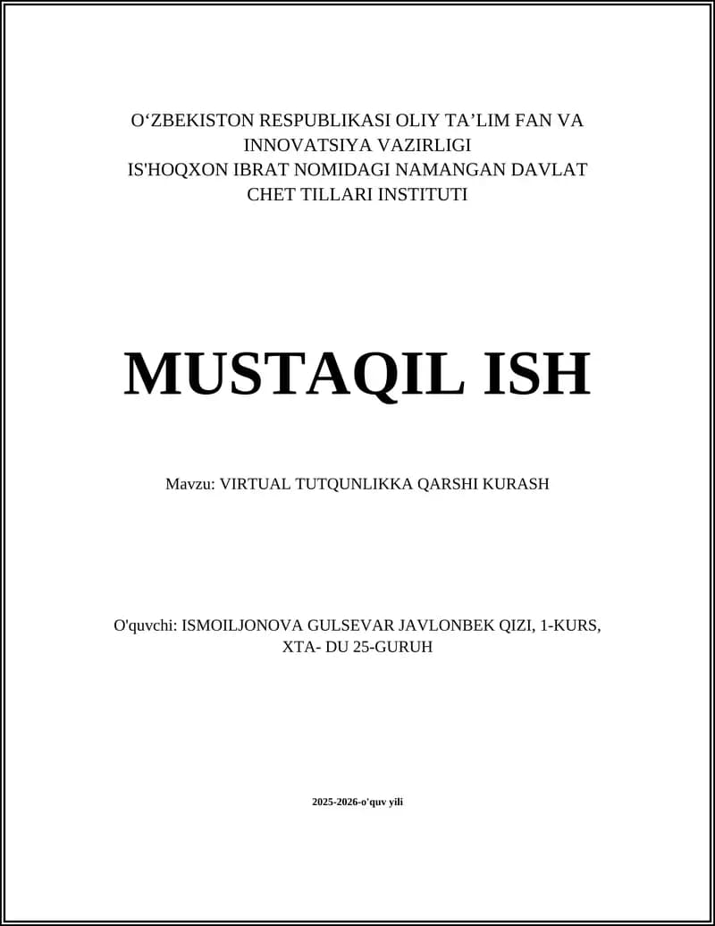 VIRTUAL TUTQUNLIKKA QARSHI KURASH