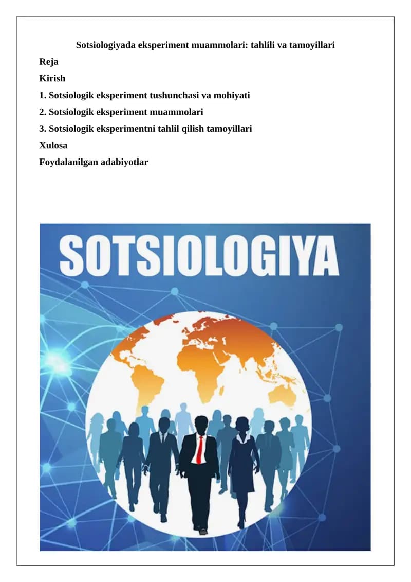 Sotsiologik eksperimentning ahamiyati