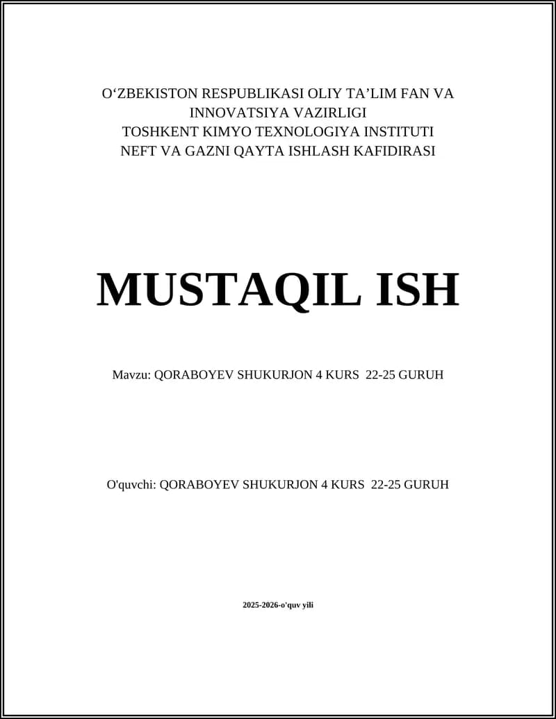 QORABOYEV SHUKURJON 4 KURS 22-25 GURUH