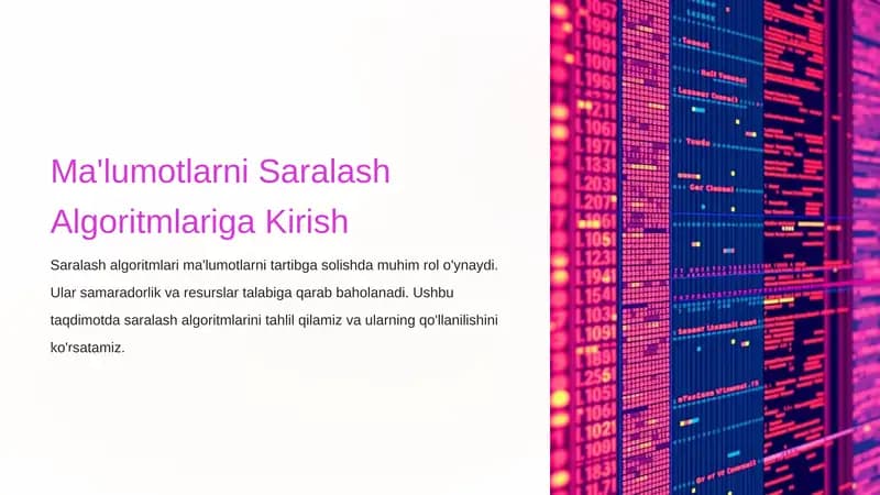 Ma'lumotlarni Saralash Algoritmlariga Kirish