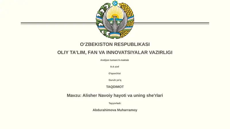 Alisher Navoiy hayoti va uning she'rlari