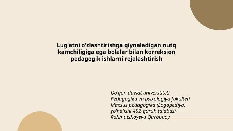 Korreksion pedagogik ishlarni rejalashtirish