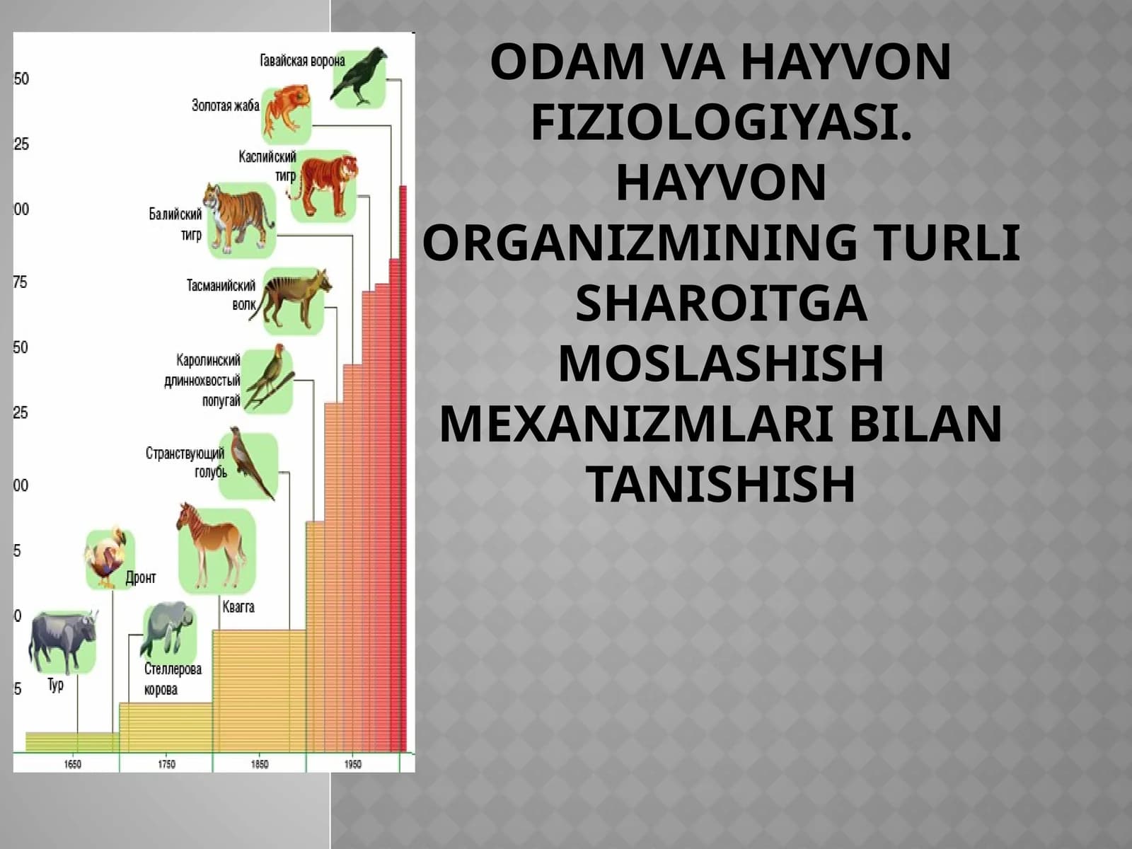 odam va hayvon fiziologiyasi.hayvon organizmining turli sharoitga moslashish mexanizmlari bilan tanishish
