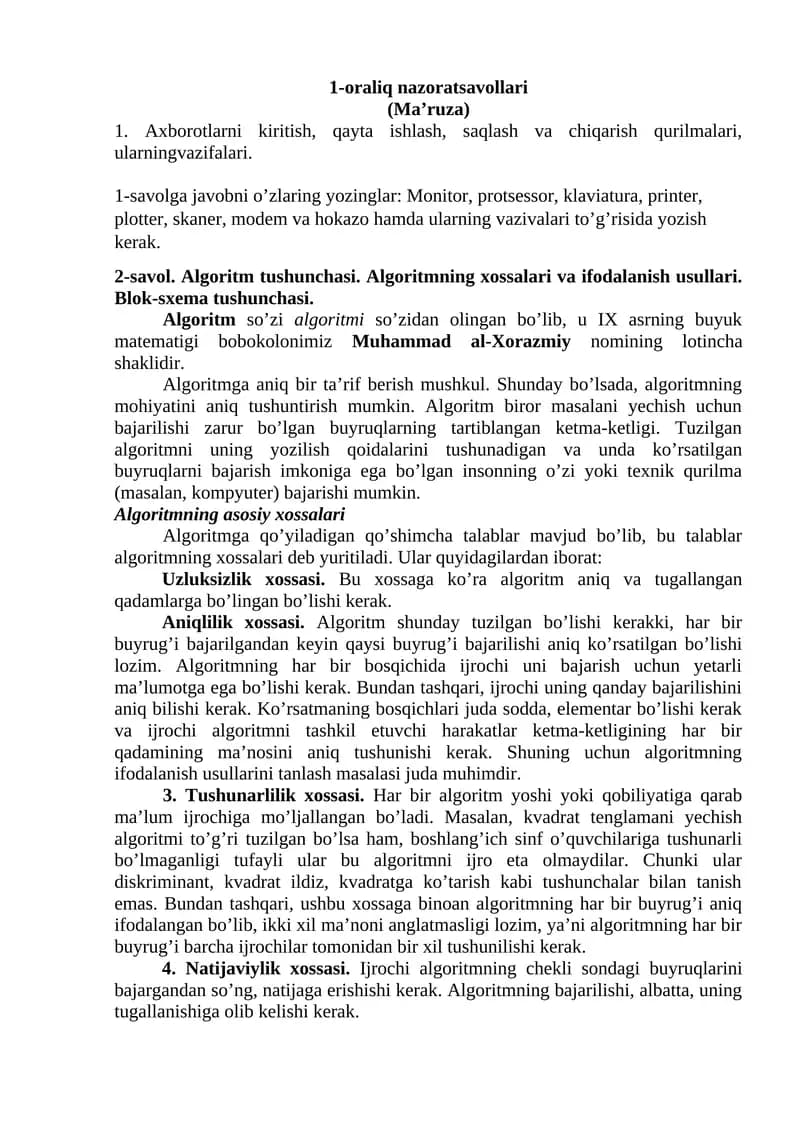 Algoritm tushunchasi