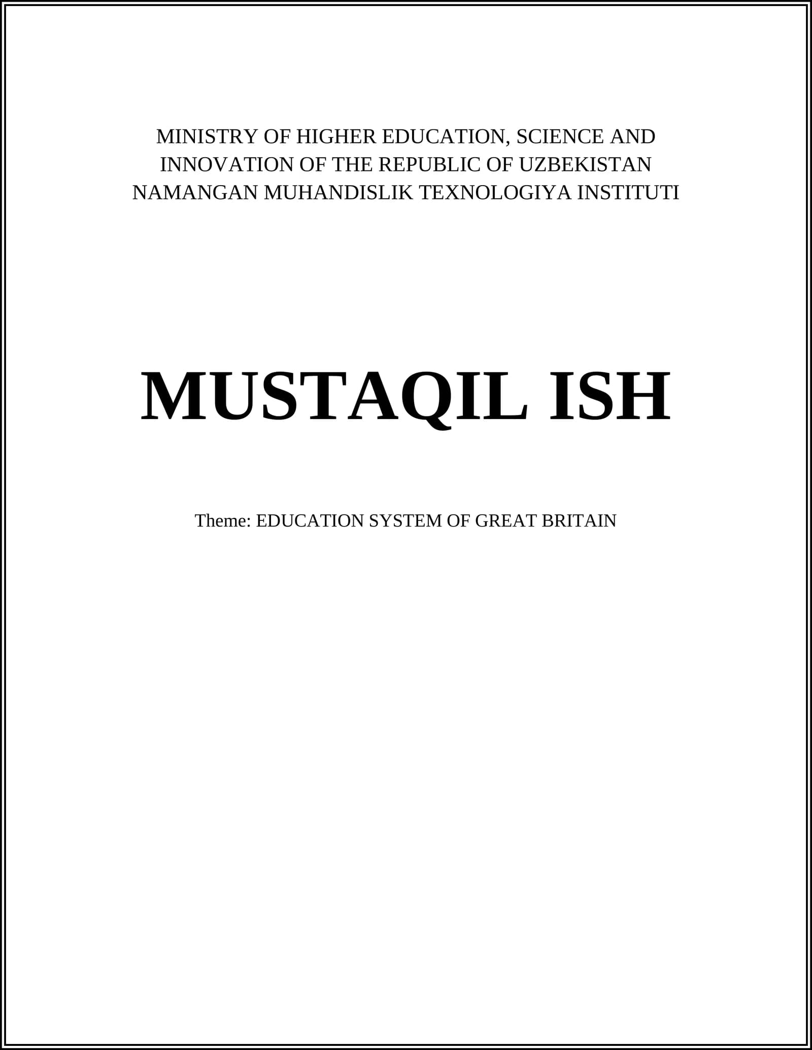 EDUCATION SYSTEM OF GREAT BRITAIN