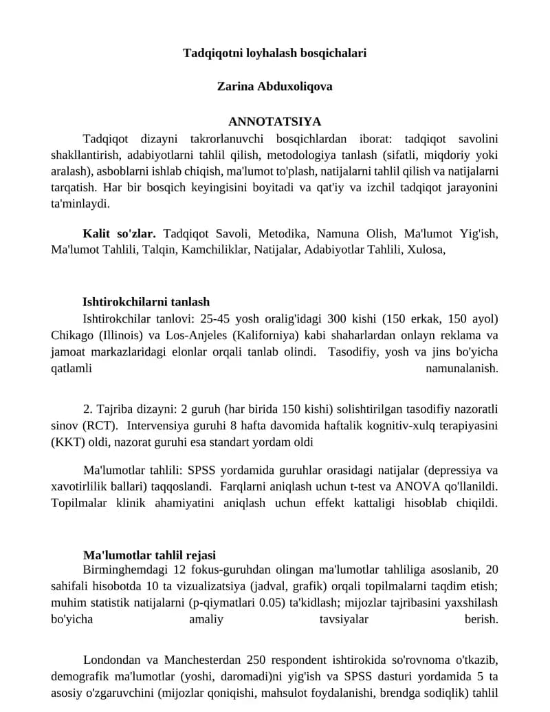 Tadqiqotni loyhalash bosqichalari