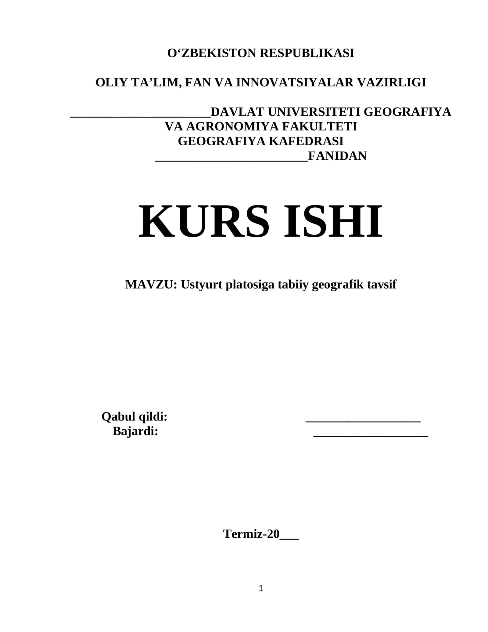 Ustyurt platosiga tabiiy geografik tavsif