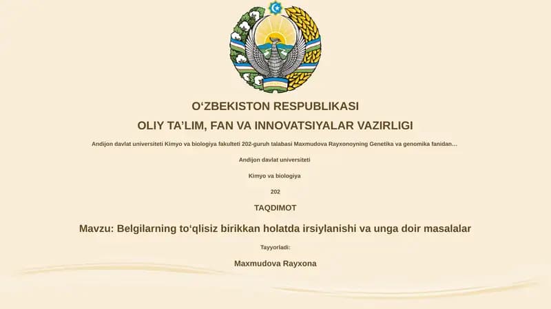 Belgilarning toʻqlisiz birikkan holatda irsiylanishi va unga doir masalalar