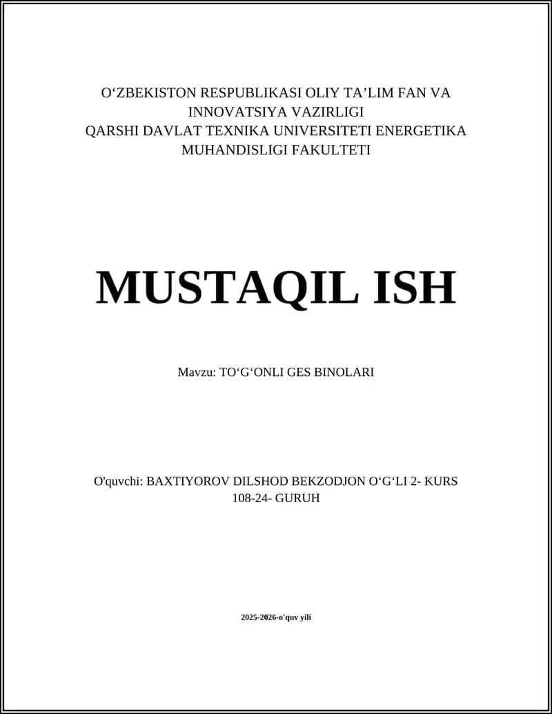 TOʻGʻONLI GES BINOLARI