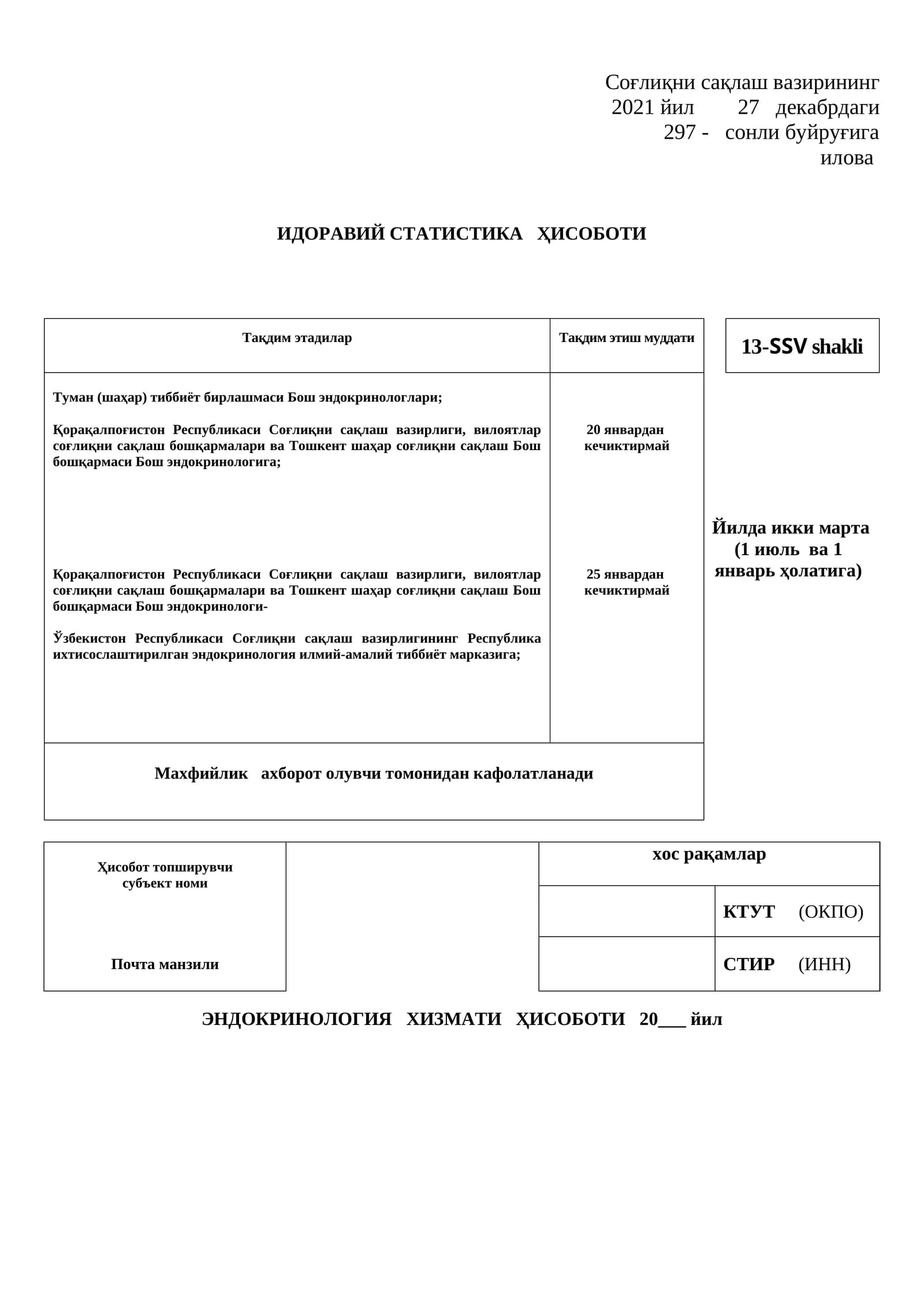 Endokrinologiya xizmati 13-SSV shakli