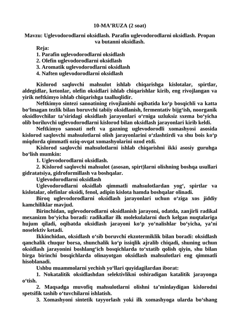 Uglevodorodlarni oksidlash